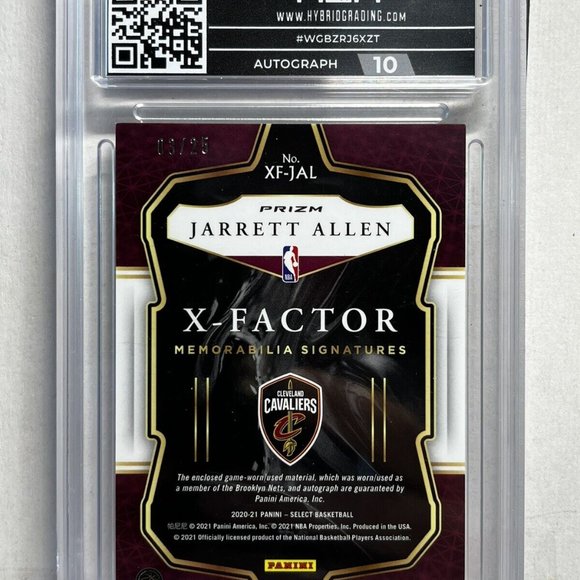 2020-21 Panini Select Jarrett Allen X-Factor Signatures XF-JAL Tie-Dye #3/25 HGA - Picture 2 of 2